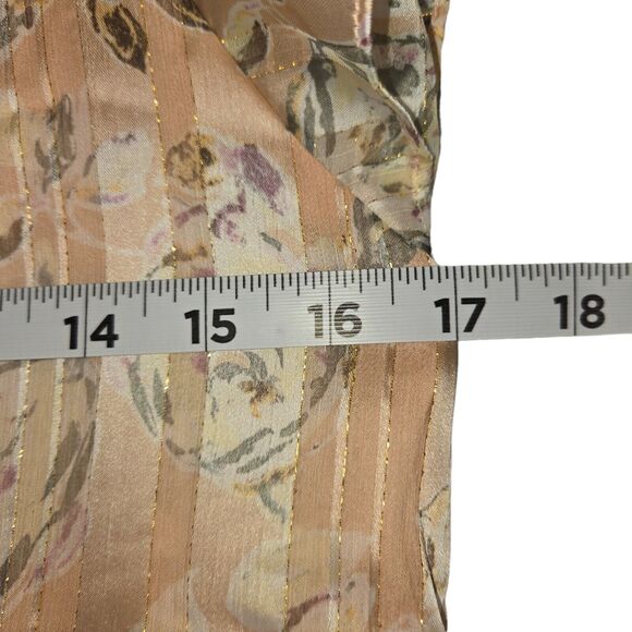 Maette Womens Small Top Peach Blouse Floral Peplum Short Sleeve Lightweight - Picture 9 of 10